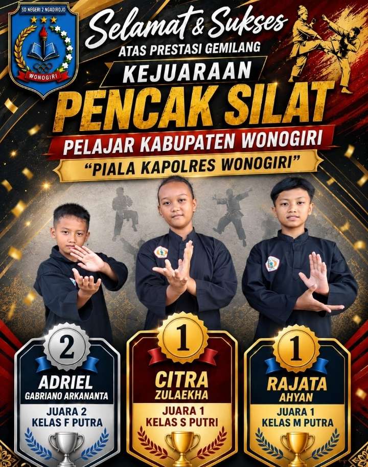 SDN 2 Ngadirojo Raih Dua Medali Emas dan Satu Perak pada POPDA Wonogiri 2026